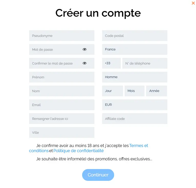 Processus d'inscription Paris Casino
